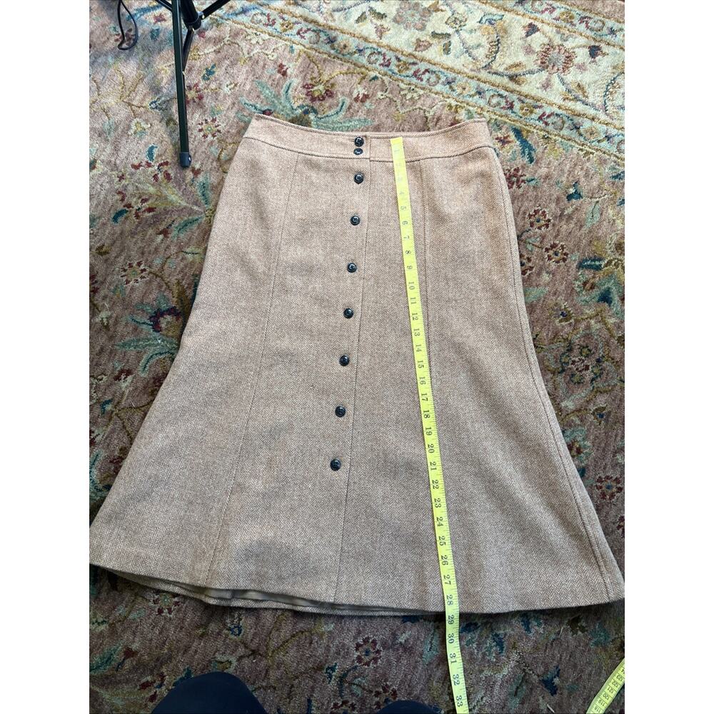 Vintage Talbots 100% Wool A-line Midi Button Front Skirt Brown Herringbone 6 - Picture 8 of 9